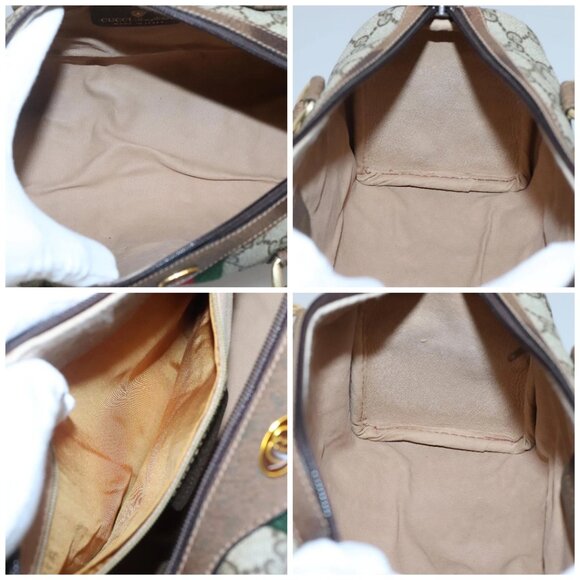 GUCCI GG Supreme Web Sherry Line Boston Bag PVC Red Green beige Auth 120065 - Picture 15 of 16